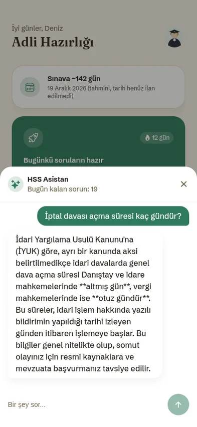 HSS Asistan: kanun maddesi dayanaklı yapay zekâ sohbeti