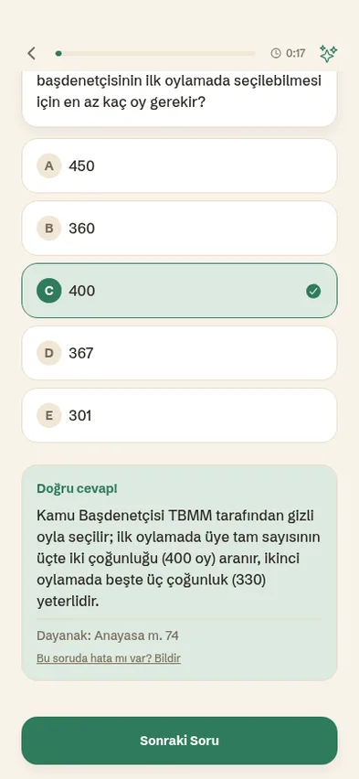HSS Hazırlık uygulamasında bir sorunun doğru cevabı ve dayandığı kanun maddesiyle gerekçesi